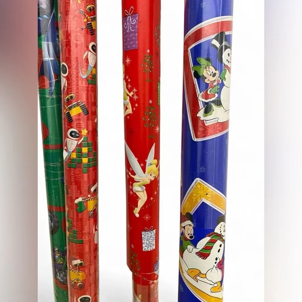 Vintage Y2K Character Birthday Christmas Wrap Paper Disney Mickey Tinker Bell